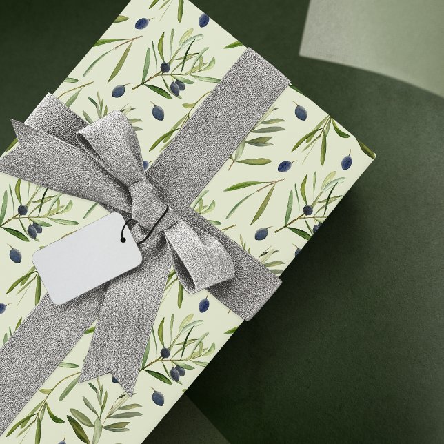Esthetic Watercolor Olive Branches Leaves Wrapping Paper (Creator Uploaded)