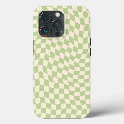 Esthetic Wavy Warped Checker Sage Green iPhone 13 Pro Case