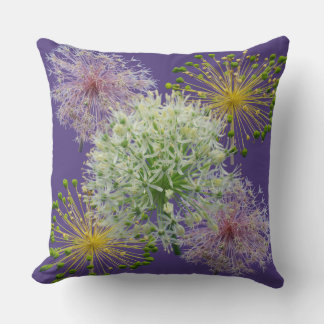 Esthetic White Garlic Flower Collage Throw Pillow