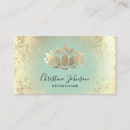 esthetician aqua and faux gold foil business card