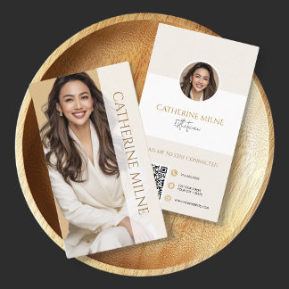 Esthetician Beautician Beige QR Code & Photo Business Card