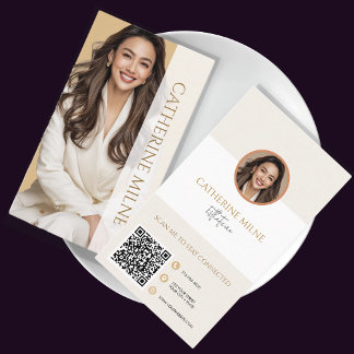 Esthetician Beautician Beige QR Code & Photo Business Card