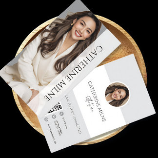 Esthetician Beautician Gray QR Code & Photo Business Card