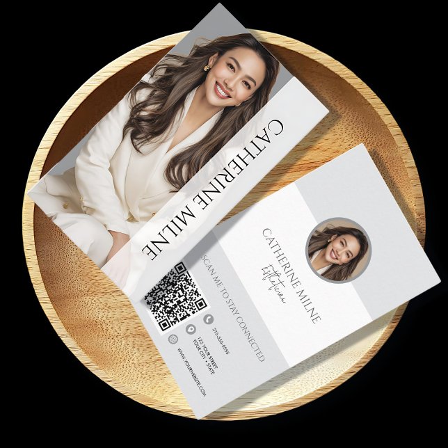 Esthetician Beautician Gray QR Code & Photo Business Card (Creator Uploaded)
