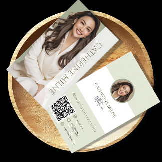 Esthetician Beautician Green QR Code & Photo Business Card