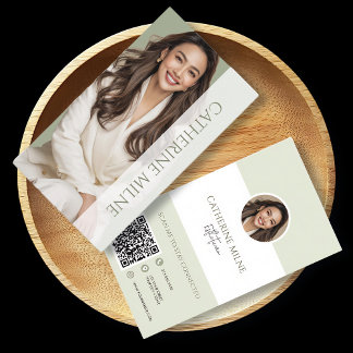 Esthetician Beautician Green QR Code & Photo Business Card