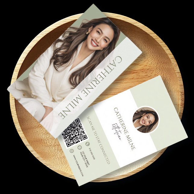 Esthetician Beautician Green QR Code & Photo Business Card (Creator Uploaded)