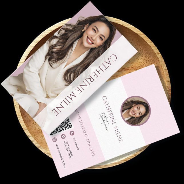 Esthetician Beautician Pink QR Code & Photo Business Card (Creator Uploaded)