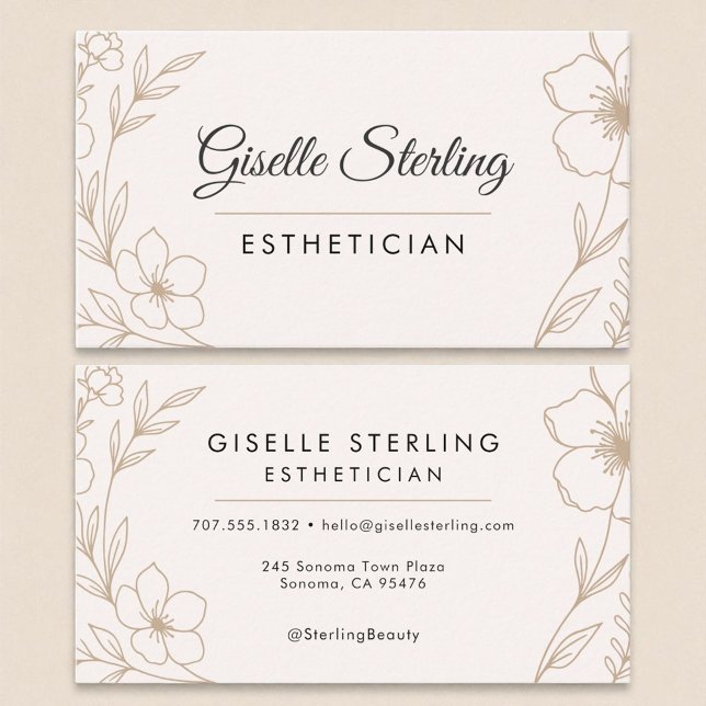 Esthetician Beauty Botanical Blush and Black  Business Card (Creator Uploaded)