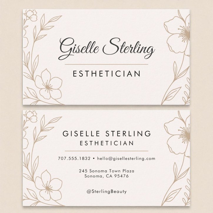 Esthetician Beauty Botanical Blush and Black Business Card
