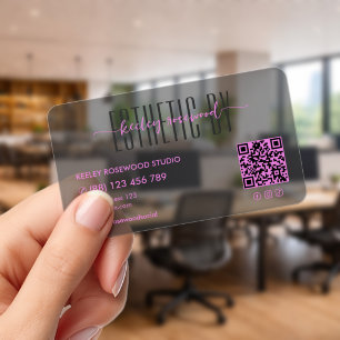 Esthetician Beauty Purple Black Transparent QR Clear Business Cards