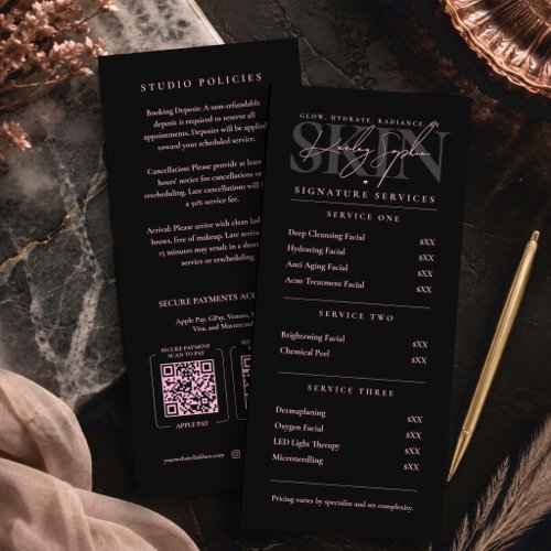 Esthetician Beauty Salon Pink Black Price List Menu