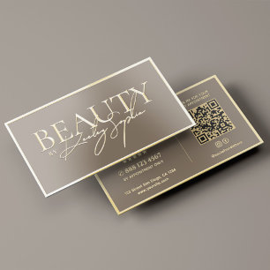 Esthetician Beauty Salon Taupe Gold Frame Foil Business Cards