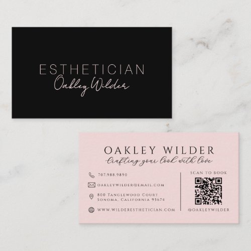 Esthetician Black Blush Pink QR Code Business Card