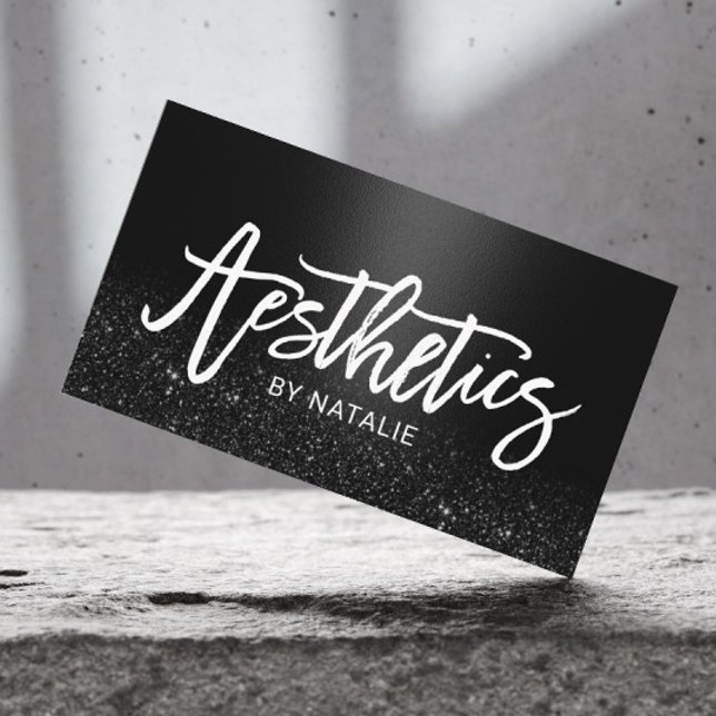 Esthetician Black Glitter Skincare Aesthetic Business Card (Creator Uploaded)