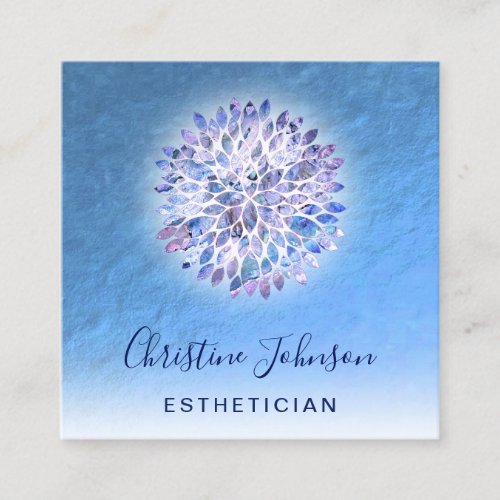 esthetician blue dahlia decor square business card