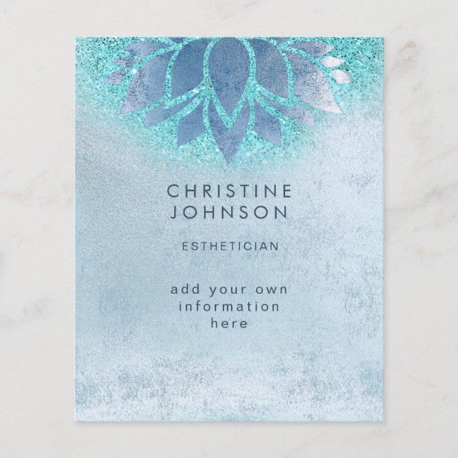 esthetician blue teal faux glitter flyer (Front)