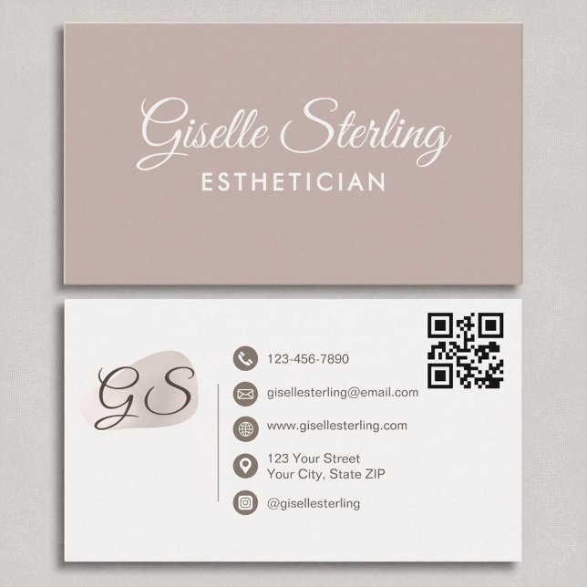 Esthetician Blush Mauve Modern Elegant QR Code Business Card (Creator Uploaded)