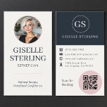 Esthetician Blush Pink &amp; Navy Blue Photo QR Code  Business Card