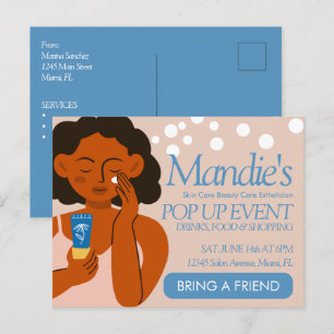 Esthetician Business Salon Pop Up Event Blue Postcard