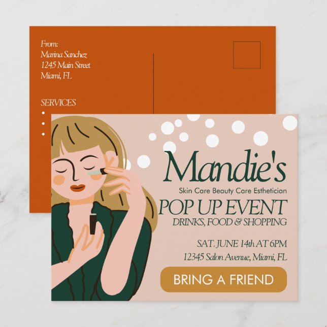 Esthetician Business Salon Pop Up Event  Postcard (Front/Back)