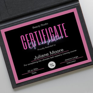 Esthetician Certificate Of Completion Awards Pink