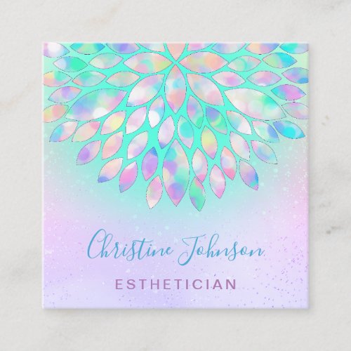 esthetician dahlia decor green purple square business card