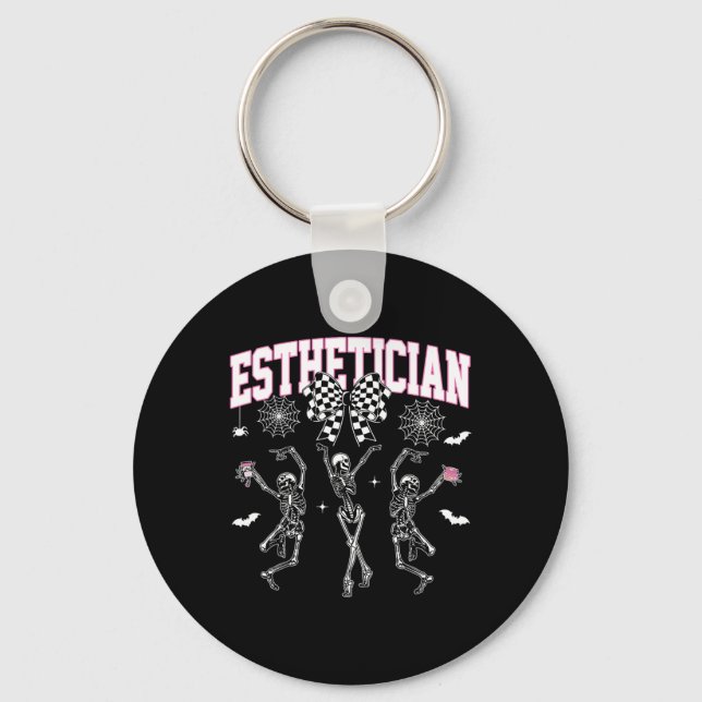 Esthetician Dancing Skeleton Halloween Bow Skin Th Keychain (Front)