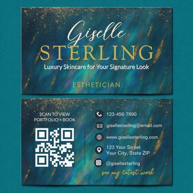 Esthetician Dark Opal Glam Modern QR Code Business Card (Creator Uploaded)