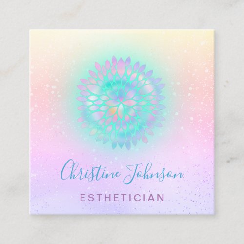 esthetician decor green purple square business card