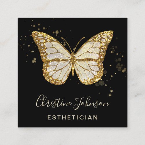 esthetician faux glitter butterfly square business card
