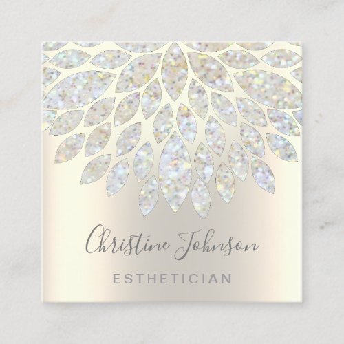 esthetician faux glitter dahlia flower square business card