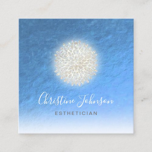 esthetician faux glitter dahlia on blue square business card