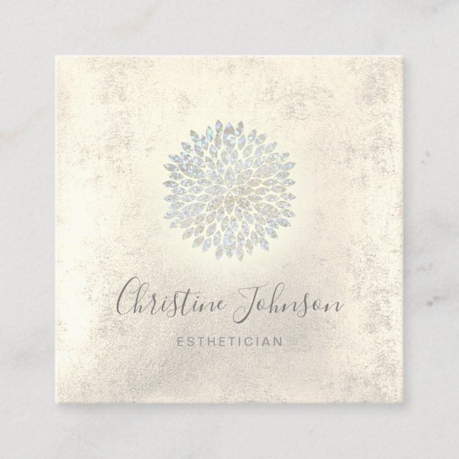 esthetician faux glitter dahlia square business card (Front)