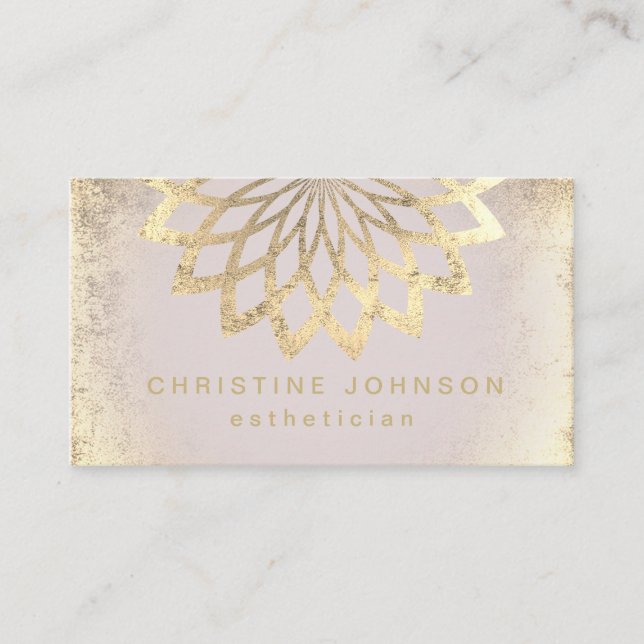 esthetician FAUX gold foil lotus logo Business Card (Front)