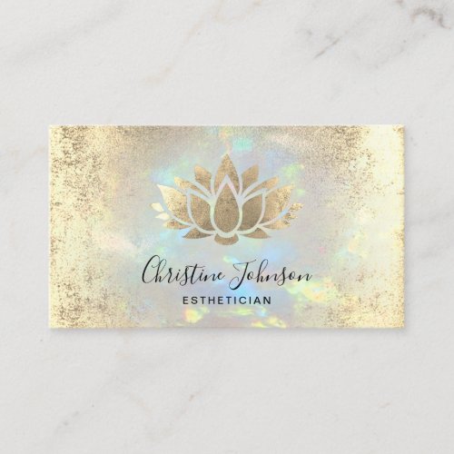 esthetician faux gold foil lotus on opal business card