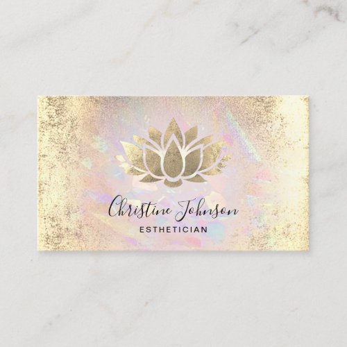 esthetician faux gold foil lotus on opal texture business card