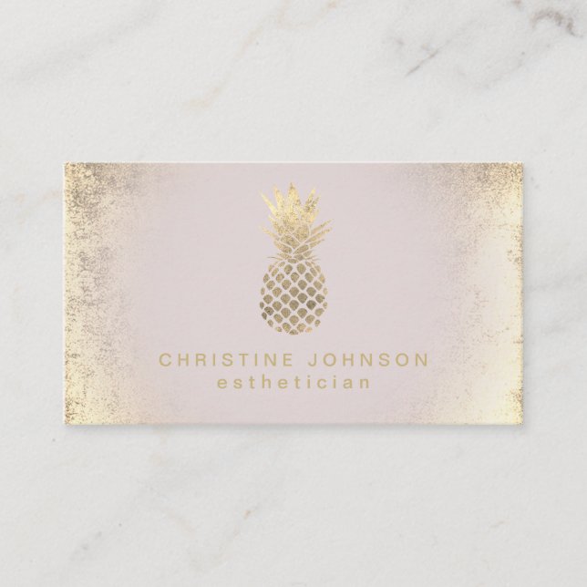 esthetician FAUX gold foil pineapple Business Card (Front)