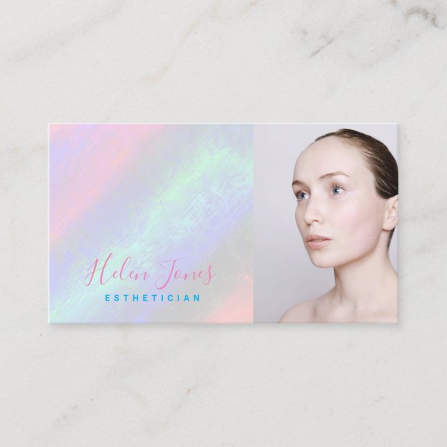 esthetician faux iridescent pastel colors business card (Front)