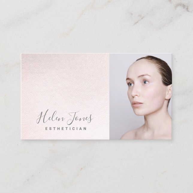 esthetician faux pink leather texture business card (Front)