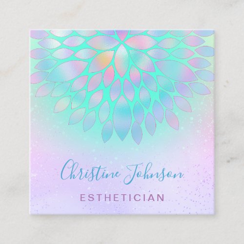 esthetician floral decor green purple square business card