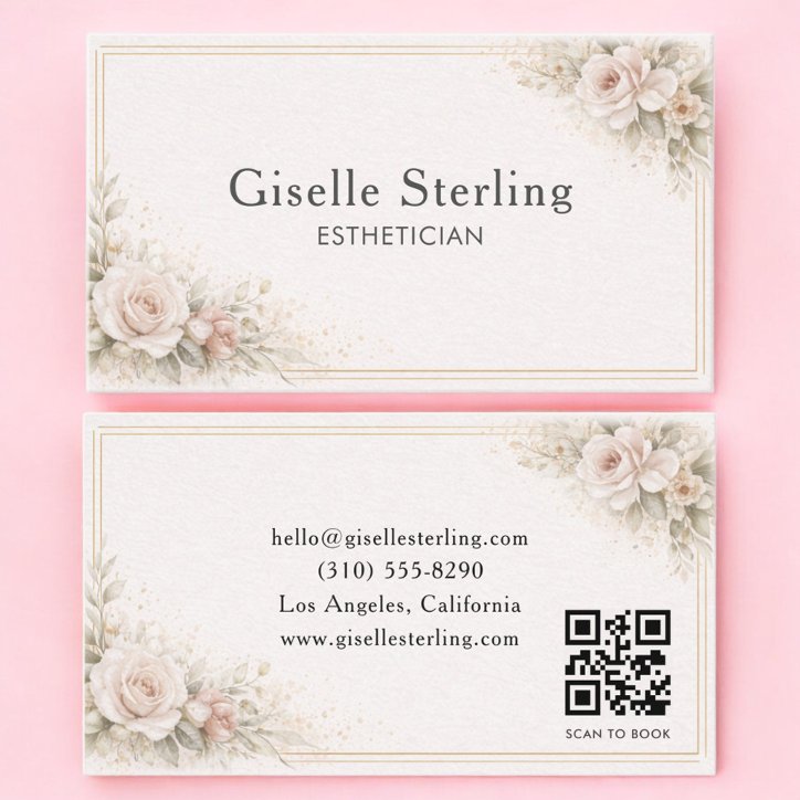 Esthetician Floral Neutral QR Code Professional Business Card