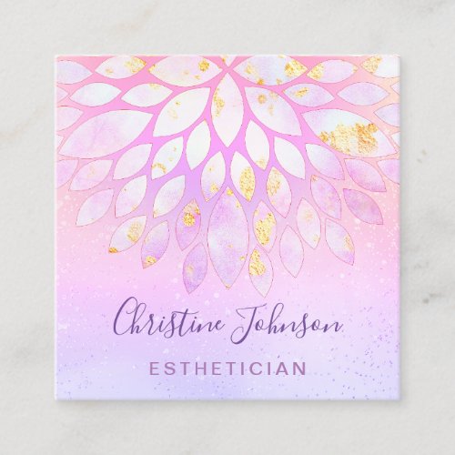 esthetician floral purple pink square  square business card