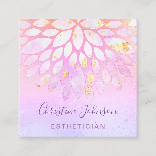 esthetician floral purple pink square  square business card (Front)