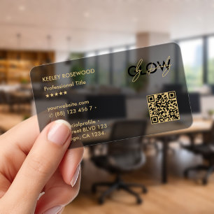 Esthetician Glow Specialist Transparent Black QR Clear Business Cards