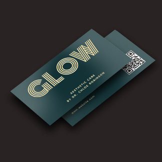 Esthetician Glow Unique Bold QR Code Teal Foil Business Cards