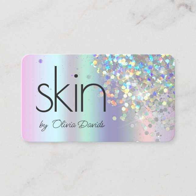 Esthetician Holographic Glitter Skincare Salon Business Card (Front)