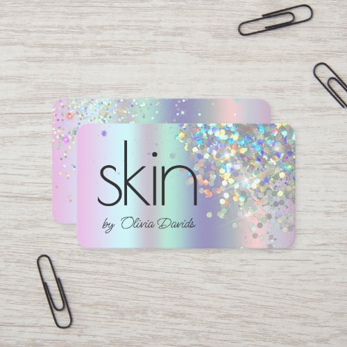 Esthetician Holographic Glitter Skincare Salon Business Card