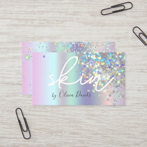 Esthetician Holographic Glitter Skincare Salon Business Card