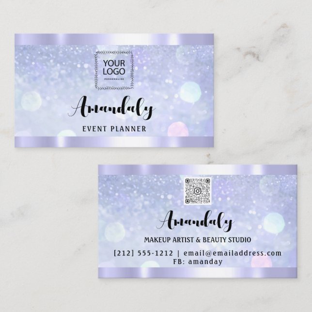 Esthetician Lash Nails Hair QR Code Logo BlueFrame Business Card (Front/Back)